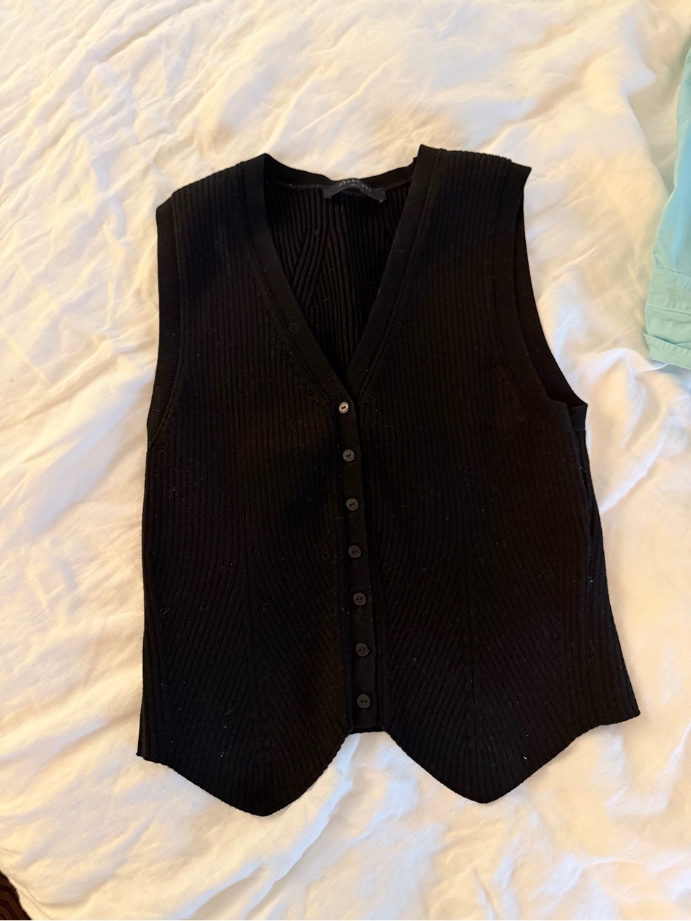 AllSaints Black Ribbed Knit Vest with Button Front